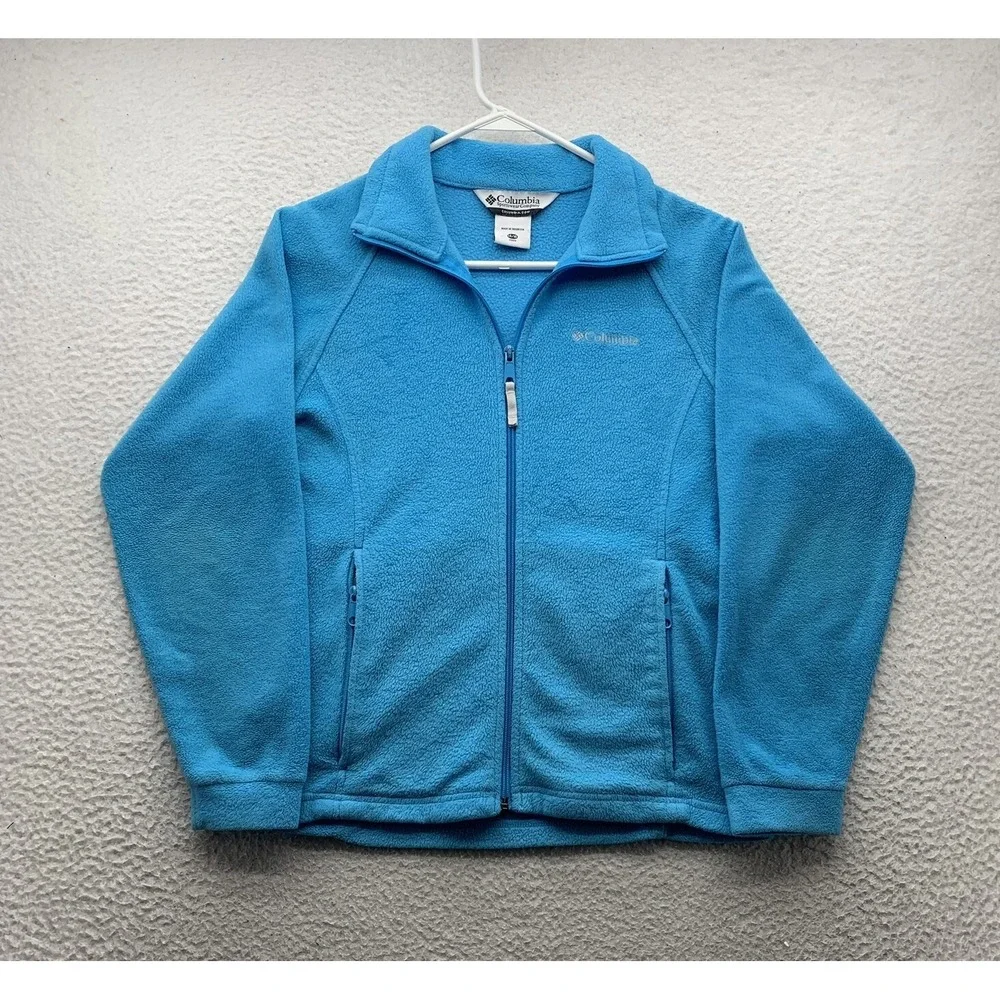 Columbia Fleece Jacket Youth Kids‎ 14/16 Light Blue Full Zip Warm Soft Outdoors